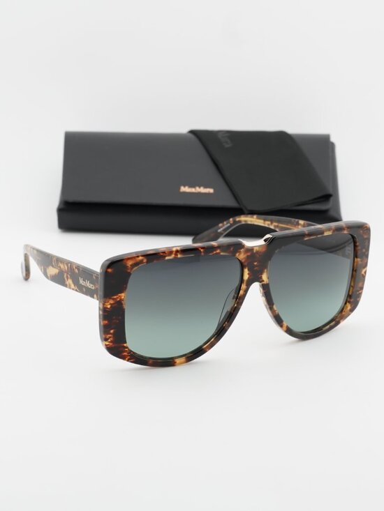 Max Mara SPARK1 MM0075 52P Shield Sunglasses - Dark Havana / Green
